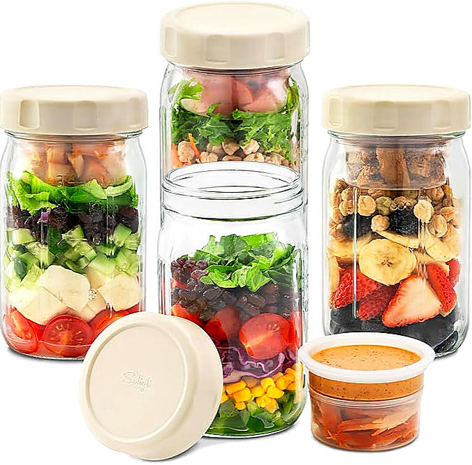 glass salad jars with dressing compartments