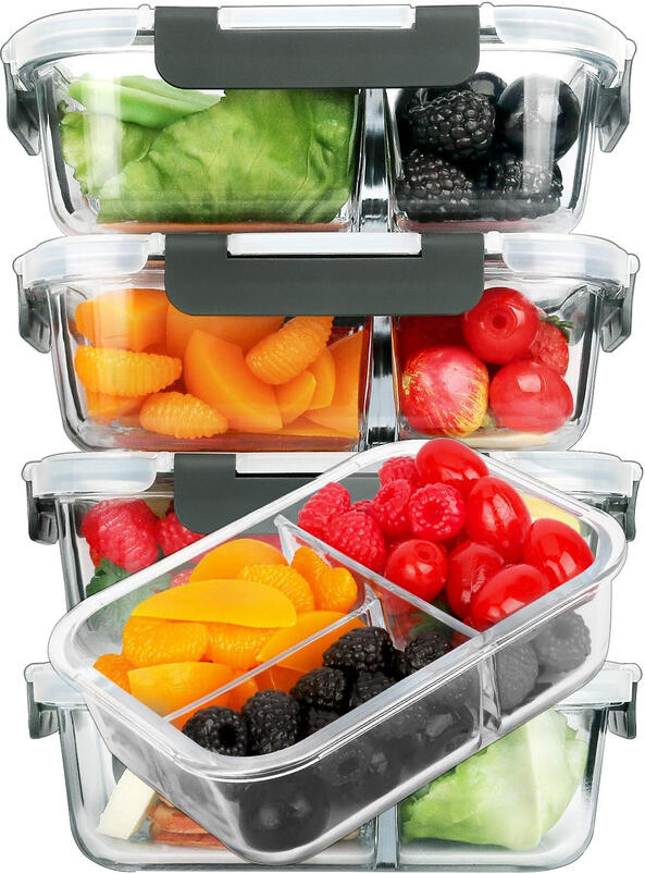 divided glass meal prep containers
