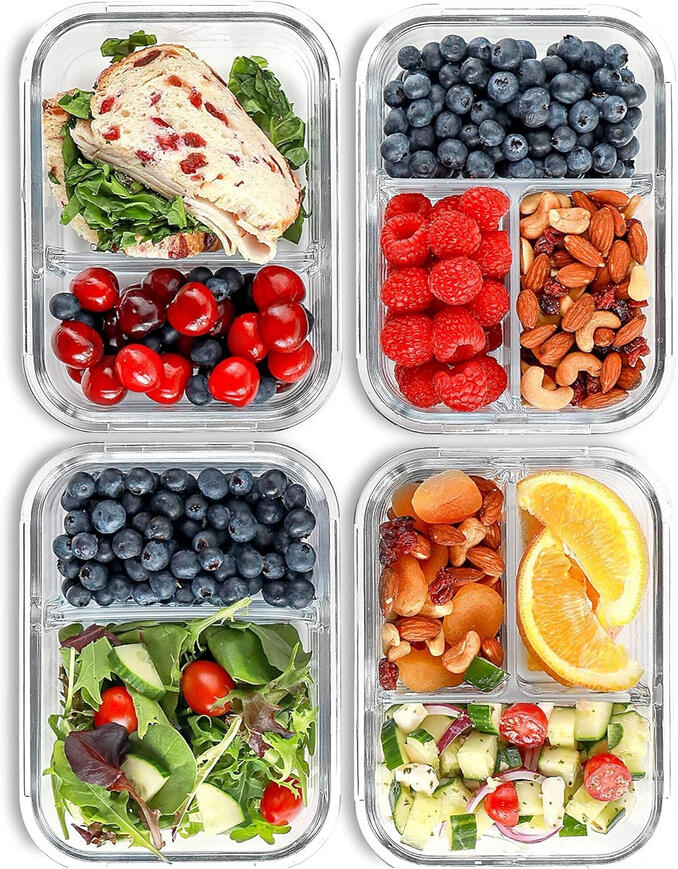 divided glass lunch containers for meal prep